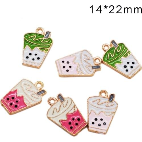 20pcs/lot Enamel Metal Charms 14*22mm Milk Tea Drink Shape KC Gold Back Oil Drop Charm Pendants For Jewelry Making