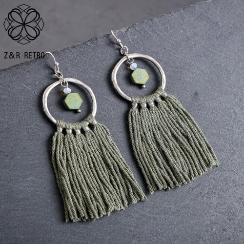 Vintage Hook Green Tassel Earrings Korean brinco Things Hanging Decorative Jewelry for Women Suspension Pendientes Accessories