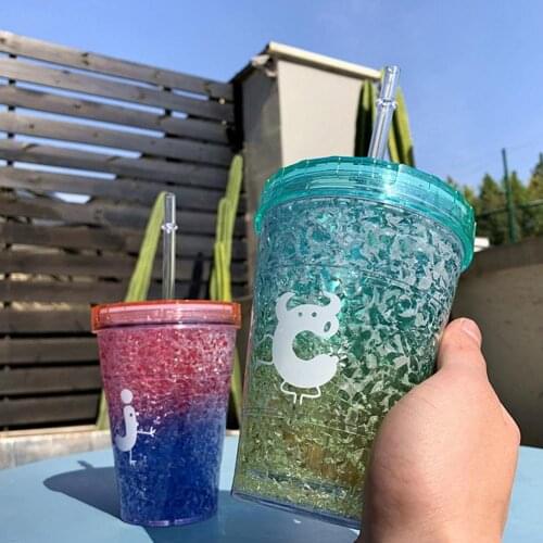 410ml Double-walled Ice Cup Nice-looking Large Capacity Healthy Cold Drinks Iced Coffee Plastic Cup for Summer Daily Life