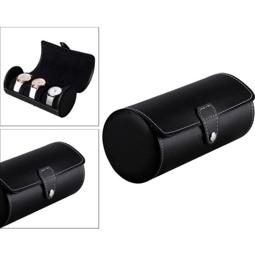 Stylish 3 Slot PU Leather Watch Roll Organizer Box for Holder Storage Black
