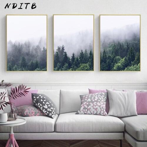 Foggy Forest Landscape Scandinavian Poster Canvas Wall Art Print Painting Minimalist Nordic Decoration Picture Modern Home Decor