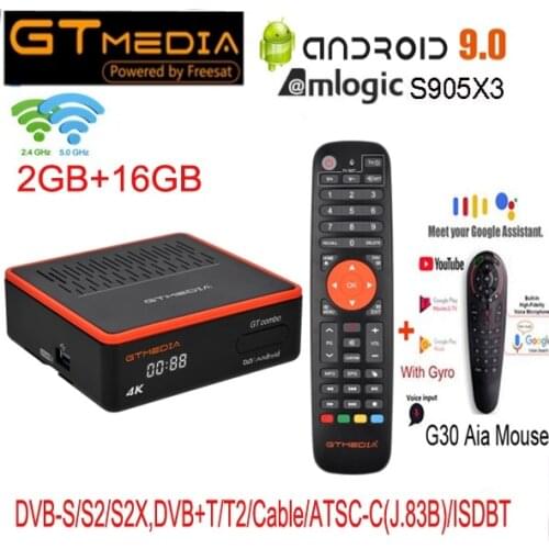 GTMEDIA GT Combo,Android 9.0 TV BOX,Core 3D 4K Ultra 4K Dual WiFi 2.4/5 GHz Smart TV BOX DVB-S2X/T2/C 10Bit Satellite Receiver