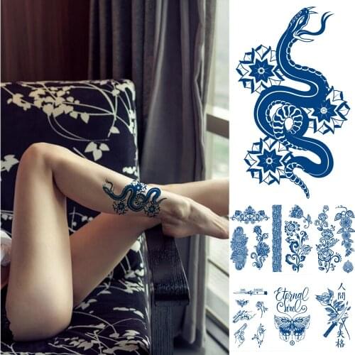 Juice Lasting Ink Tattoos Body Art Waterproof Temporary Tattoo Sticker Flower Tatoo Arm Fake Snake Rose Totem Tatto