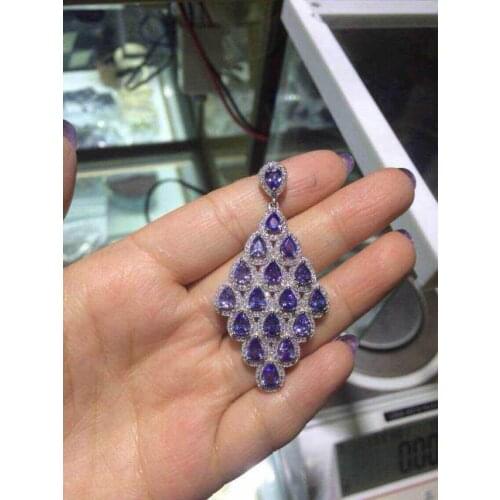 Natural blue tanzanite Pendant natural gemstone Elegant Peacock tail pendant necklace S925 silver Women gift party jewelery