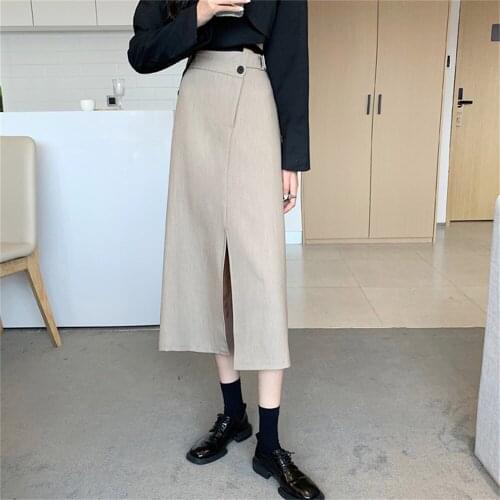 Alien Kitty Straight Bodycon Long Skirt Split High Waist 2021 Elegant Femme Plus Size Mujer Slim Women Solid Vintage Autumn Chic