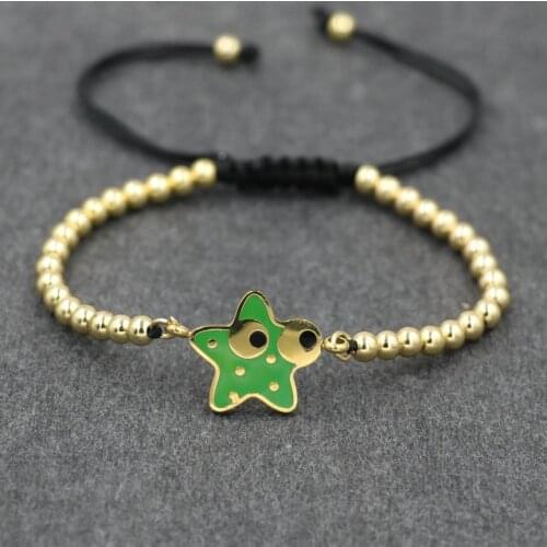 Gold Color Starfish Star Stainless Steel Bracelet For Women Men 4MM Beads Charm Bracelets For Couples Pulseira Feminina