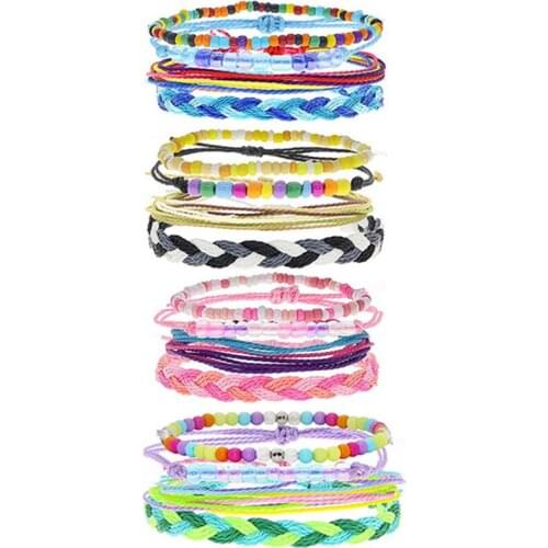 ZV 4pcs/set Boho Woven Bracelet For Women Waterproof Wax Braided Chain Friendship Bangle Female Paired Party Jewelry Wholesale