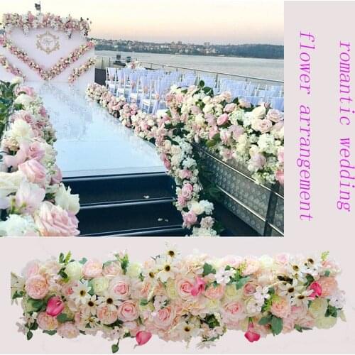 1M artificial flower row wedding backdrop arch decor flower wall wedding road lead flower arrangement T stage silk flower wall