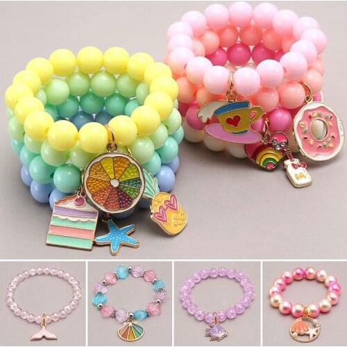1PC Childrens Enamel Pendant Candy Color Acrylic Beaded Pendant Bracelet Charm Cute Design Christmas Gift for Girls