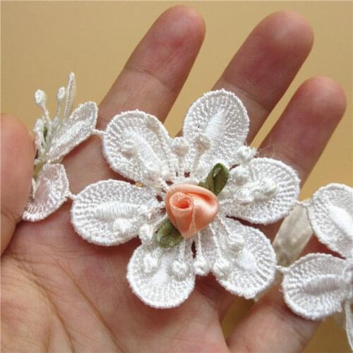 10x White Flower Embroidered Fabric Lace Edge Trim Applique Ribbon Handmade DIY Sewing Craft Decoration Wedding Dress Clothes