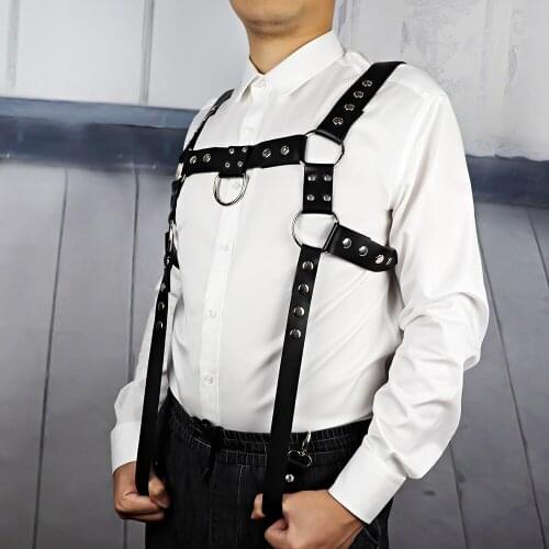 2021 Faux Leather Gay Lingerie Garters New Leather Harness Belts Men Sexy Punk Adjustable Body Bondage Belt Suspenders LM-003