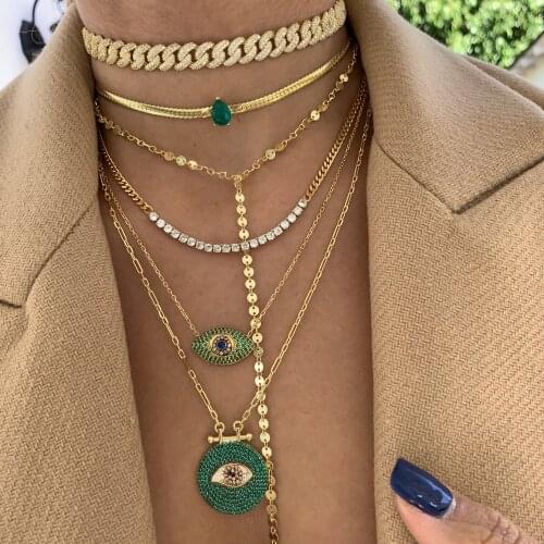 2021 Luxury green tear drop cz paved flat snake chain choker necklaces with gold plated fashion women lady party wedding jewelry