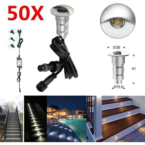50PCS/lot 26mm Half Moon Eyelid 12V IP65 Waterproof Yard LED Deck Rail Stair Step Terrace Inground Lights + 2pcs Transformer
