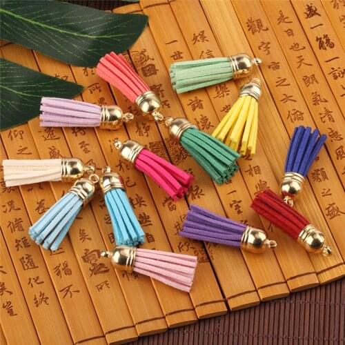500pcs 40mm Gold CCB Cap Tassel Vintage Faux Leather Tassels For DIY Jewelry Making Fringe Keychain Cellphone Straps Pendant