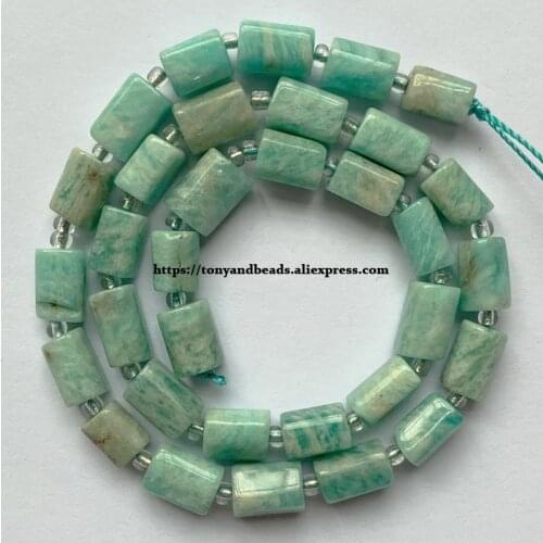7'' Natural Faceted Brazil Amazonite Cylinder Spacer Stone Beads For Jewelry DIY Making