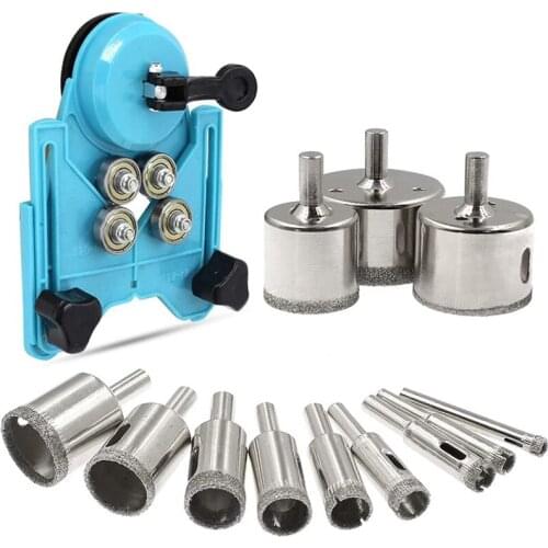 Diamond Drill Bits 6-50mm, 12-Pieces Hollow Core Drill Bit Set with Hole Saw Guide Jig Fixture for Ceramic, Glass,Marble