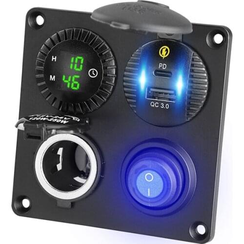 Type-C Car 4 Panel USB DC 12V Charger 36W Timer Socket With USB to 12V Cigarette Lighter Adapter QC Quick Charge For Phone 3.0