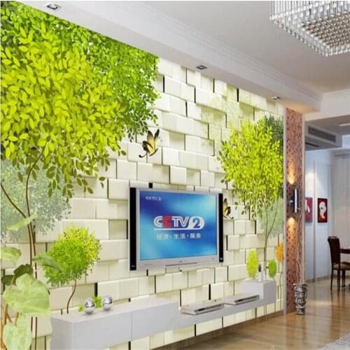Beibehang Large Custom Wallpaper Fresh Abstract Tree Brick Wall 3D 3D TV Wall Background