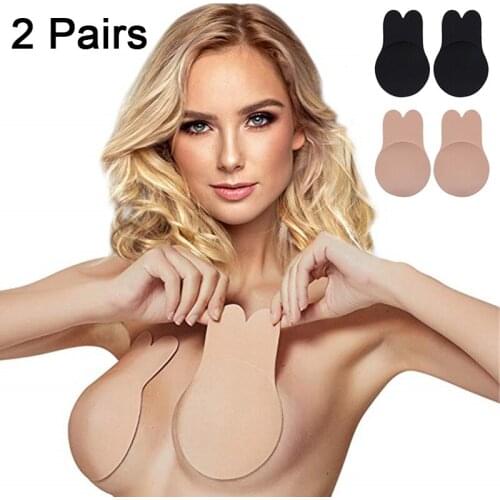 Sexy 2 Pairs Rabbit Bras For Women Reusable Adhesive Nipple Cover Silicone Breast Lift Tape Invisible Push Up Strapless Bra Pads