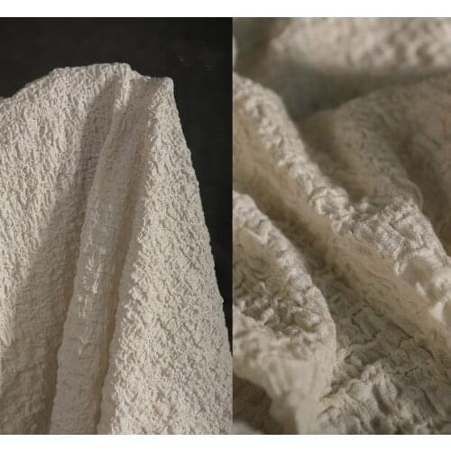 Apricot pure cotton retro embroidery folds elastic soft creative clothing fabric