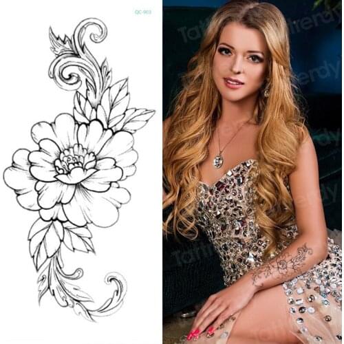 Sketch flower tattoo temporary sketches tattoo designs waterproof transfer tattoo sticker flower peony rose stickers sexy tatoo