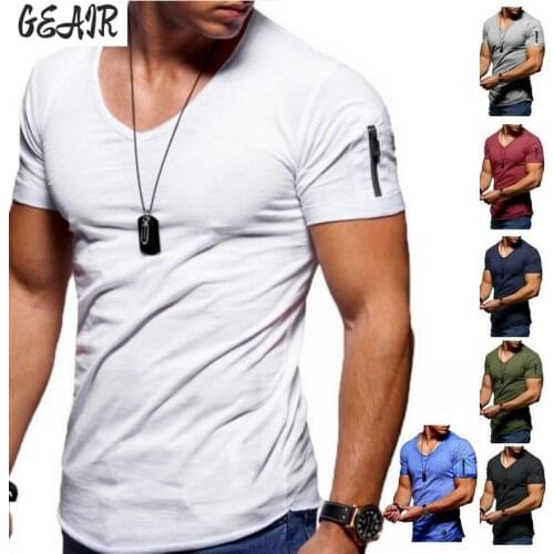 7 Color V-neck Slim-fit Men Shirt Cotton Spandex Casual High Flexibility oversized T-shirt Mens Short Sleeves Men Clothing 5XL