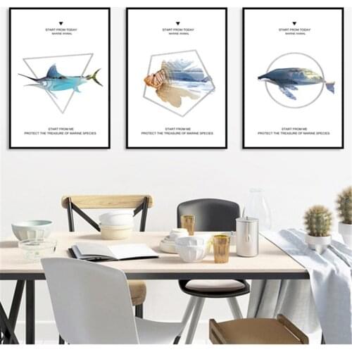 Geometric Lines Fis Picture Sea Poster Canvas Print Painting Wall Art Living Room Home Decoration