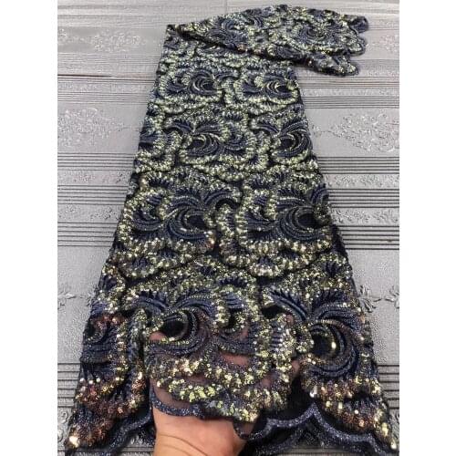 Hot Sale Embroidered African Lace Fabric 2021 High Quality Lace France Nigeria Net Sequin Lace Fabric RF4324