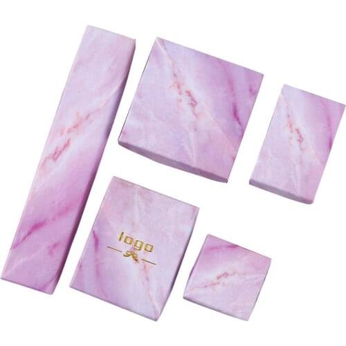 12pcs/lot Pink Marble Cardboard Jewelry Set Box for Ring Necklace Rectangle Tan Black Kraft Cotton Filled Cardboard Paper