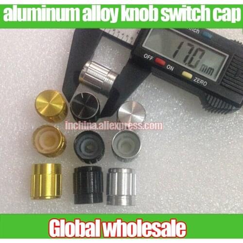 50pcs black silver aluminum alloy knob switch cap / 15mm * 17mm hole 6MM amplifier audio volume potentiometer DIY knob cover