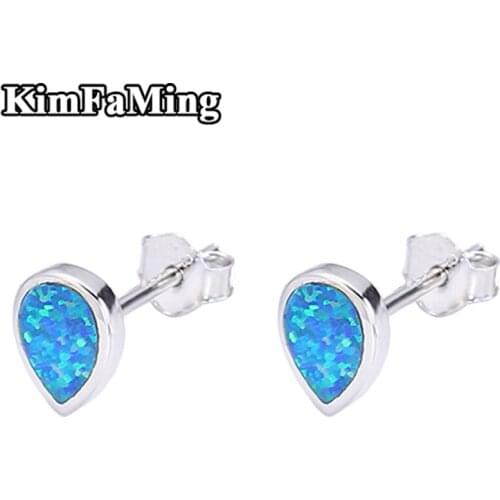 Small Simple Silver Opal Pear Stud earrings Girl Boy Jewelry OPST023