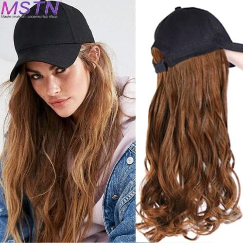 MSTN Synthetic Long Curly Hair Baseball Cap Extension Black/Brown Lightbrown Straight Wig Comfortable And Natural More Real