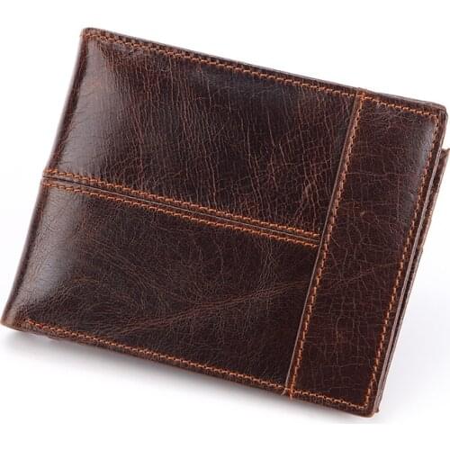 Genuine Leather Cowhide Leather Men Wallet Short Bifold Purse Small Vintage Wallets Brand High Quality Designer Male Wallets