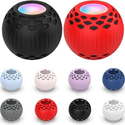 Soft Silicone Case Protective Shell with Carabiner Case Sleeve Compatible with HomePod mini Speaker Sweatproof Anti-fall