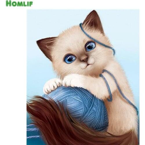 Diy Cute little white cat diamond painting Wool cat cross stitch craft plastic canvas kits diamond paintings square&round