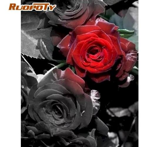 RUOPOTY 40x50cm Frameless Picture By Numbers Handmade Diy Framed On Canvas Red Rose Flower Photo By Number Wall Art Paint