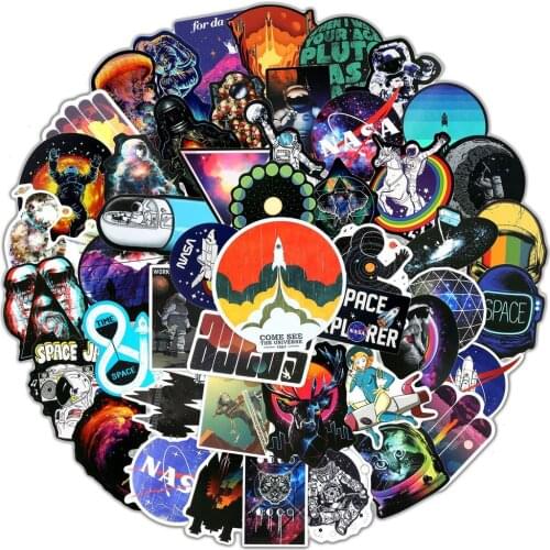 10/50Pcs Outer Space Stickers for Universe Astronaut Spaceman Rocket Ship UFP Planet Sticker Laptop Fridge DIY Boy Kids Toy