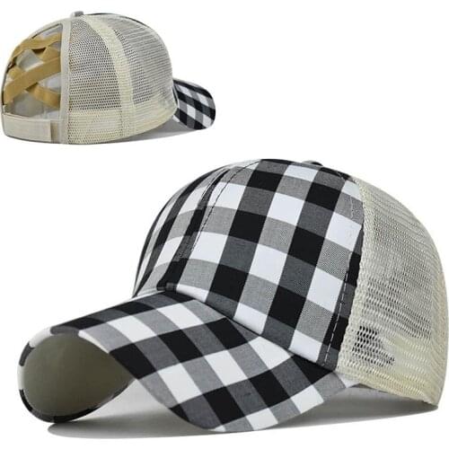 New High Quality Ponytail Baseball Cap Women Printed Casual Summer Snapback Hat British Style Satin Breathable Mesh hat