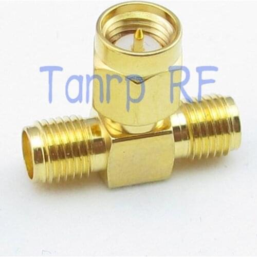 Wholesale T type SMA male plug to 2 double SMA female jack RF Antenna Connector Adapter