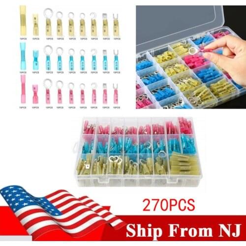 Ship From USA 270XCar Insulated Electrical Wire Crimp Cable Connector Spade Butt Ring Terminal Fork U-type Set