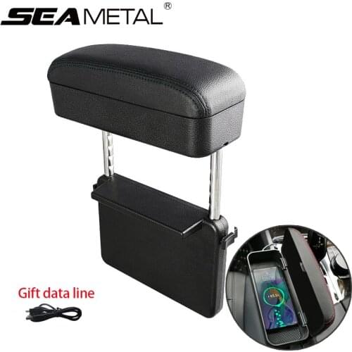 Upgrade Car Armrest Box Storage Adjustable Car Elbow Support Case Auto Seat Gap Organizer Wireless Charging with USB Line Gift