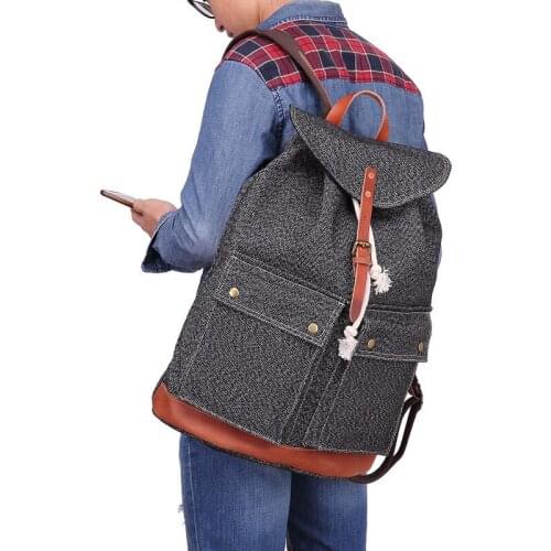 VZVA Backpack new Pepper salt Canvas Backpack large Capacity Environmental Protection Wear-resistant Vegetable Tanned Leather