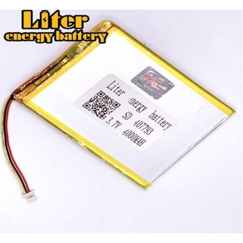 Plug 1.0-3P 3.7 V 407793 4000mah Tablet PC Battery lithium polymer li-ion rechargeable lipo battery