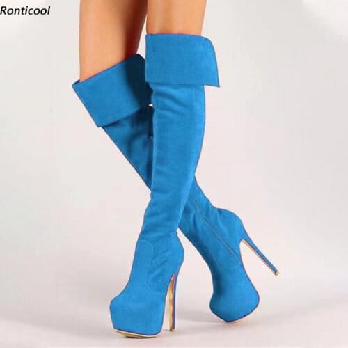 Ronticool Women Platform Over The Knee Boots Side Zipper Stiletto Heel Round Toe Gorgeous 11 Colors Boutique Shoes US Size 5-20