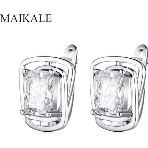 MAIKALE Square CZ Stud Earrings For Women Classic Copper 585 Rose Gold Cubic Zirconia High Quality Korean Earrings Wholesale