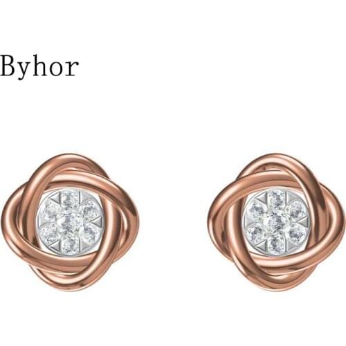 Byhor Solid 14K White/Yellow+White/Rose+White Gold 0.202ct H/SI Natural Diamonds Stud Earrings Wedding Women Cерьги Fine Jewelry
