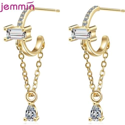 925 Sterling Silver Tassel Crystal CZ Drop Earrings Long Chain Tassel Dangle Earrings for Women Elegant Wedding Jewelry
