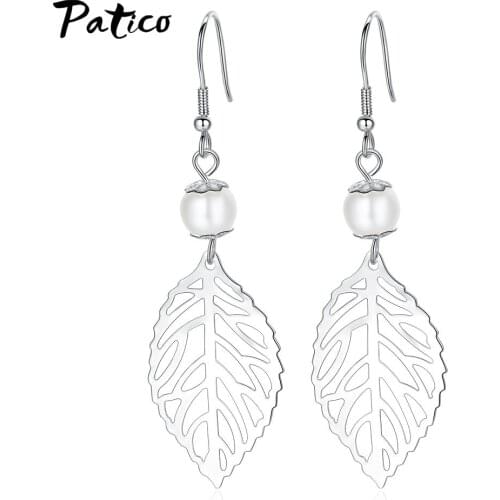 Korean Hyperbole 925 Sterling Silver Temperament Elegant Long Drop Earrings For Women Leaf Simulated Pearl Pendant Earrings