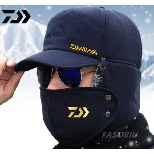 DAIWA Fishing Winter Thermal Hats Men Women Fashion Ear Protection Windproof Ski Cap Face Mask Warm Velvet Thick Couple Hat