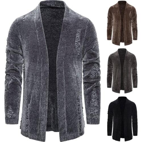 2020 Autumn & Winter New Arrival Mens Solid Color Collar Hole Cardigan Sweater Slim Sweater Casual Thick Coat Free Shipping